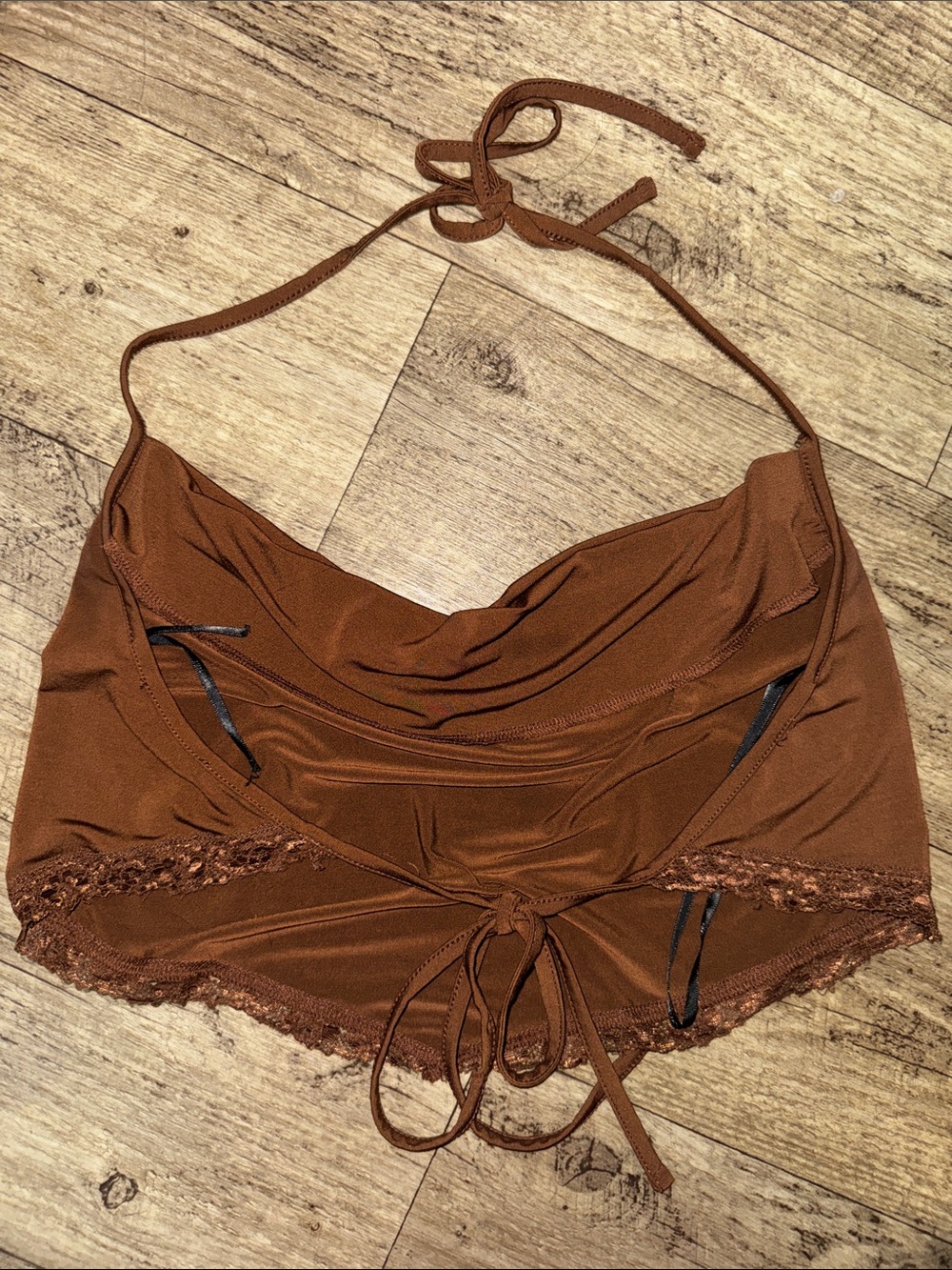 Forever 21 Brown Cowl Halter Lace-Trim Crop Camisole - Picture 3 of 3